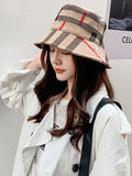 Momentlover Casual Plaid Keep Warm Suede Fisherman Hat