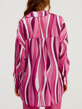 Momentlover Striped Contrast Color Loose Long Sleeves Lapel Blouses