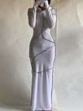 Momentlover Split-Joint Solid Color Skinny Plus Size Hooded Maxi Dresses