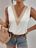 Momentlover Split-Joint Sleeveless Loose V-Neck Vest Top Blouses