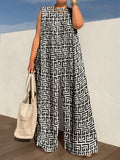 momentlover Urban Sleeveless Loose Printed Wide Leg Jumpsuits