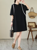 Momentlover Split-Joint Short Sleeves Loose Round-Neck Mini Dresses