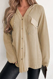 Momentlover Waffle-Knit Button Up Drawstring Hoodie