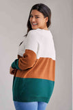 Momentlover Plus Size Color Block Long Sleeve Sweater