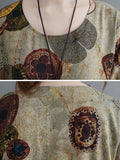 Momentlover Artistic Retro Loose Long Sleeves Printed Round-Neck Maxi Dresses