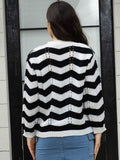 Momentlover Openwork Striped V-Neck Sweater