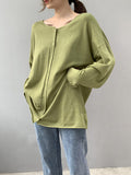Momentlover Solid Color Buttoned Loose Long Sleeves V-Neck Cardigan Tops