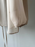 Momentlover Bishop Sleeve Long Sleeves See-Through Split-Joint Tied Collarless Blouses&Shirts Tops