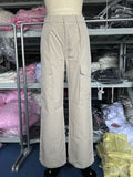 Momentlover Split-Joint Solid Color Pockets Buttoned Wide Leg Loose Trousers Pants