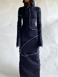 Momentlover Split-Joint Solid Color Skinny Plus Size Hooded Maxi Dresses
