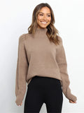 Momentlover Stylish Long Sleeves Loose Solid Color High-Neck Sweater Tops