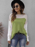 Momentlover Color Block Round Neck Dropped Shoulder Sweater