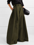 momentlover Stylish Loose High Waisted Solid Color Wide Leg Pants