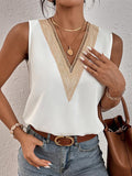 Momentlover Split-Joint Sleeveless Loose V-Neck Vest Top Blouses