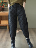 Momentlover Casual Loose Quilted Solid Color Padded Harem Pants