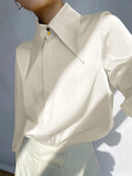 Momentlover Long Sleeves Loose Buttoned Lapel Blouses&Shirts Tops