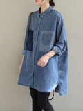 Momentlover Split-Joint Pockets Buttoned Asymmetric Loose Long Sleeves Lapel Blouses&Shirts Tops