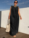 momentlover Solid Color Sleeveless Wide Leg Jumpsuits