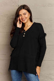 Momentlover Ninexis Full Size Buttoned Dropped Shoulder Raw Hem Pullover Sweater