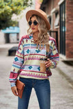 Momentlover Geometric Drawstring Dropped Shoulder Hoodie