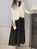 Momentlover Split-Joint Solid Color Buttoned Sleeveless Loose V-Neck Vest Outerwear