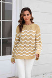 Momentlover Wave Pattern Round Neck Long Sleeve Sweater