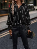Momentlover Printed Elasticity Loose Long Sleeves V-Neck T-Shirts Tops