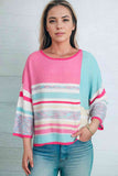 Momentlover Printed Round Neck Dropped Shoulder Pullover Sweater