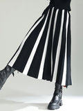 Momentlover Original Creation Loose A-Line Contrast Color Striped Skirts Bottoms