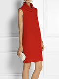 Momentlover Loose Sleeveless Solid Color High-Neck Mini Dresses