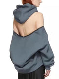 Momentlover Casual Loose Long Sleeves Hollow Solid Color Hoodies Tops