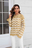 Momentlover Wave Pattern Round Neck Long Sleeve Sweater