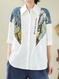 Momentlover Printed Loose Half Sleeves Lapel Blouses&shirts Tops