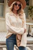 Momentlover Striped Collared Neck Buttoned Pullover Sweater