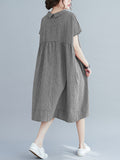Momentlover Artistic Retro Loose Plaid Buttoned Lapel Collar Midi Dress