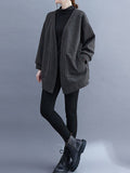 Momentlover Solid Color Pockets Loose Long Sleeves Collarless Outerwear