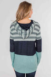 Momentlover Striped Drawstring Long Sleeve Hoodie