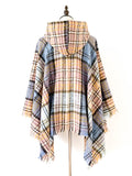 Momentlover Plaid Keep Warm Hooded Fringed Shawl&Cloak Cape