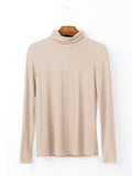 Momentlover Simple Long Sleeves Skinny Solid Color High-Neck T-Shirts