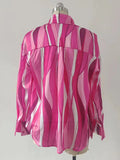 Momentlover Striped Contrast Color Loose Long Sleeves Lapel Blouses