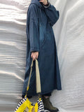 Momentlover Vintage Loose Denim Drawstring Hooded Midi Dress
