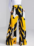 momentlover Urban High-Waisted Contrast Color Printed Wide Leg Pants
