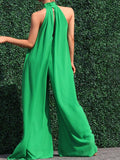 momentlover Sleeveless Wide Leg Solid Color High-Neck Jumpsuits