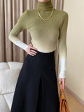 Momentlover Gradient Skinny Long Sleeves High-Neck Sweater Tops Pullovers