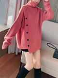 Momentlover Buttoned Asymmetric Thick Loose High-neck Sweater Tops Pullovers Knitwear