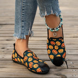 themeisles - Halloween Cream White Casual Patchwork Printing Round Comfortable Flats Shoes
