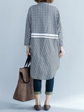 Momentlover Split-Joint Plaid Contrast Color Buttoned Three-Quarter Sleeves Loose Lapel Shirt Dress Midi Dresses