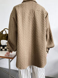 Momentlover Simple Loose Long Sleeves Buttoned Solid Color Textured Lapel Collar Blouses&Shirts Tops