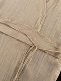 Momentlover Tied Waist Split-Side Solid Color See-Through Three-Quarter Sleeves Loose V-Neck Midi Dresses