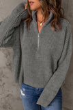 Momentlover Half Zip Rib-Knit Dropped Shoulder Sweater